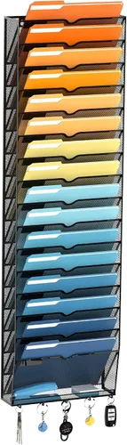 Vista 9 de SUPEASY Organizador de archivos de pared colgante de 10 niveles con ganchos Negro