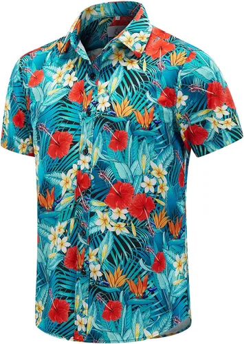 Vista 40 de EUOW - Camisas hawaianas para hombre de manga corta con botones, estampadas para la playa y el verano