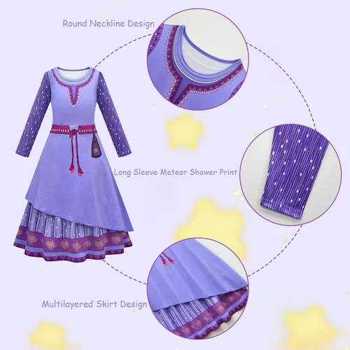Vista 4 de SMEHNSER Disfraz de deseos para niñas, vestidos de cosplay de princesa con collar y aretes de 4 a 11 años