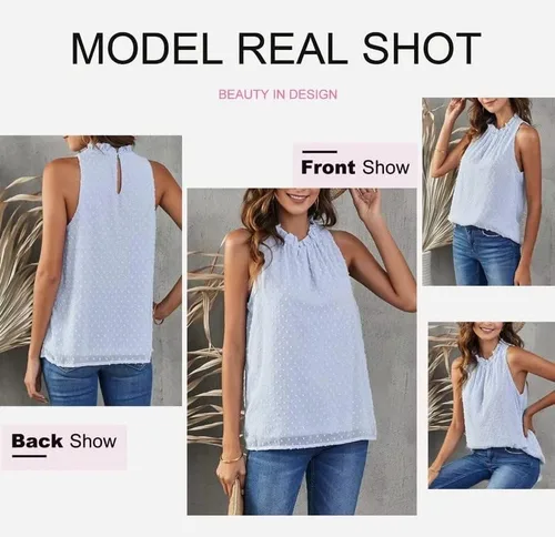 Vista 4 de Dokotoo Blusa informal para mujer, sin mangas, con cuello halter y estampado de leopardo