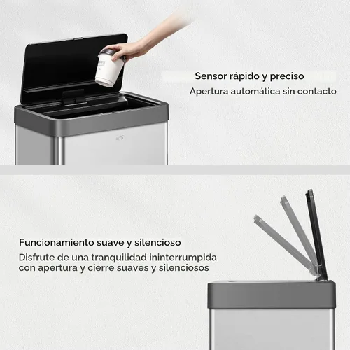Vista 4 de EKO Mirage X - Cubo de basura con sensor de movimiento de 80 litros/21.1 galones, cubo de basura automático grande para cocina, sin contacto, acero