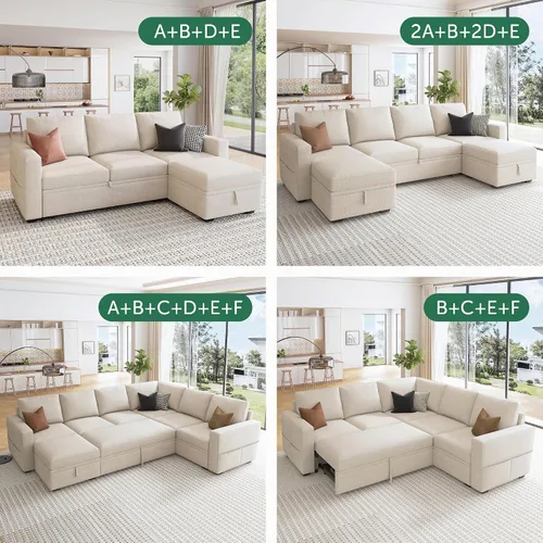 Vista 5 de HONBAY - Reposabrazos modulares para sofá cama modular, par de reposabrazos para sofá cama modular, color beige