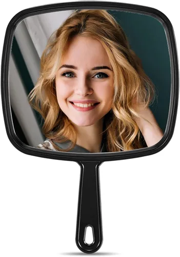 Vista 9 de MIRRORNOVA Espejo de mano de 9.3 pulgadas de largo x 6.7 pulgadas de ancho, espejo de mano con asa, negro