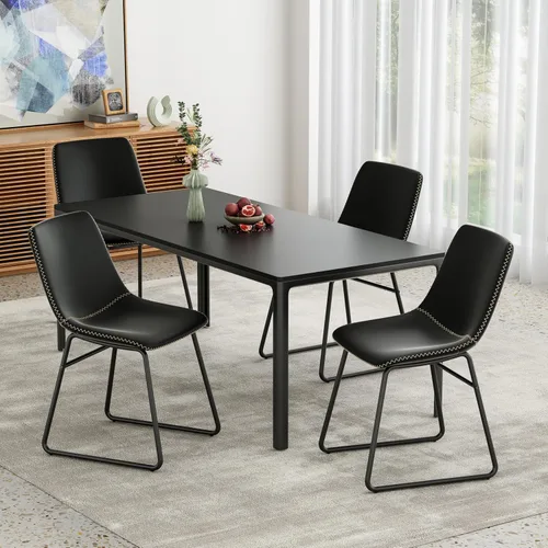 Vista 5 de Soohow Juego de 4 sillas de comedor modernas de mediados de siglo, sillas de cocina tapizadas de piel sintética con patas de metal, cómodas sillas