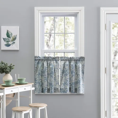 Vista 23 de Ellis Curtain Lexington Leaf Tailored Swags, Azul 56"x36