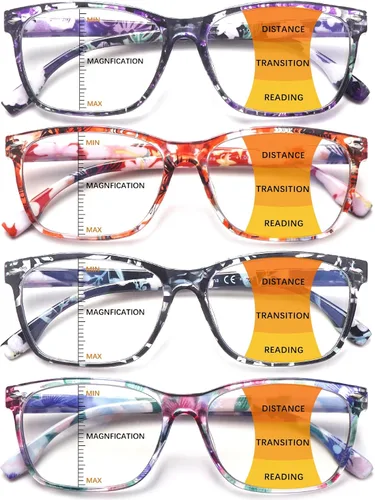 Vista 11 de Anteojos de lectura progresivos multienfoque para mujer, estampado de patrón de bloque de luz azul, elegantes lectores de computadora para mujer