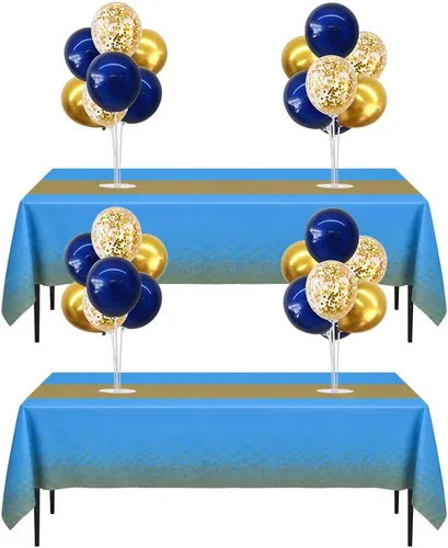 Vista 25 de TONIFUL Juego de 4 centros de mesa de globos con soporte para globos de color negro, azul y plateado