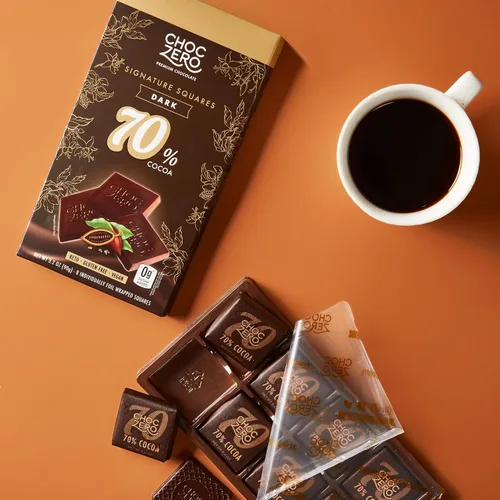 Vista 6 de ChocZero™ Chocolate sin azúcar, sin azúcares alcohólicos y sin endulzantes artificiales, todo natural, bajo en carbohidratos – 6 bolsas 70%