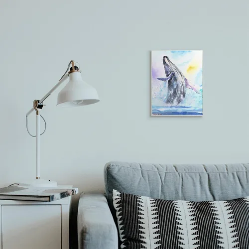 Vista 3 de Stupell Industries 'Humpback Whale Ocean Jump Blue Water' Placa de pared Arte