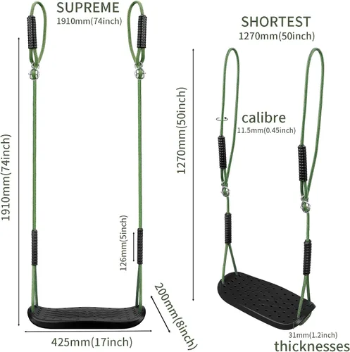 Vista 4 de Juego de columpios de árbol antideslizante de alta resistencia con cuerda ajustable y mosquetones para patio trasero y jardín, accesorios para patio