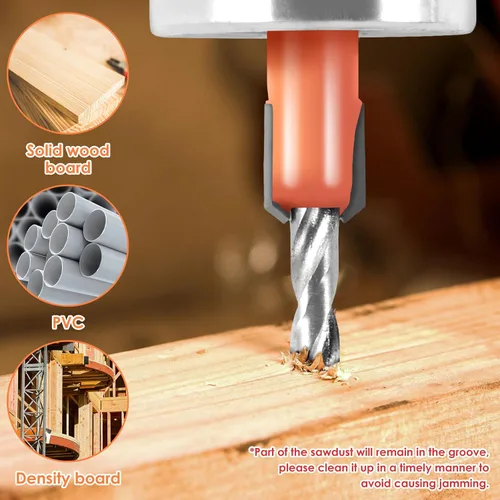 Vista 6 de Juego de 5 brocas avellanadas de límite con perforador, kit de brocas avellanadas ajustables profundas, broca avellanada de madera de vástago