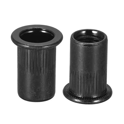 Vista 9 de uxcell Tuercas de remache M4 de acero al carbono chapadas en zinc moleteado cabeza plana roscada tuerca de inserción negra 100 piezas