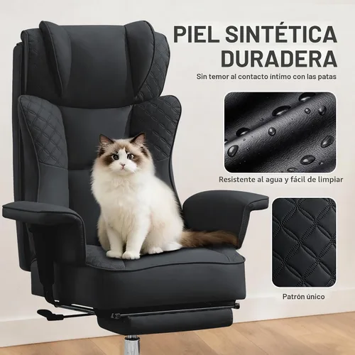 Vista 4 de Silla de oficina grande y alta, silla reclinable ergonómica de cuero con reposapiés, cómodas sillas de escritorio ejecutivas para computadora