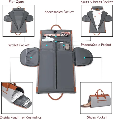 Vista 6 de BUG Bolsas de ropa, bolsa de ropa convertible con correa para el hombro, compartimento para zapatos, bolsas de viaje de transporte, bolsa de lona