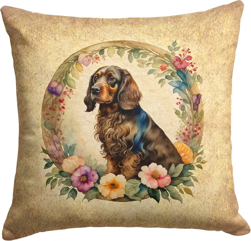 Vista 180 de Caroline's Treasures DAC2072PW1414 Affenpinscher and Flowers - Almohada decorativa de tela, lavable a máquina, para interiores y exteriores