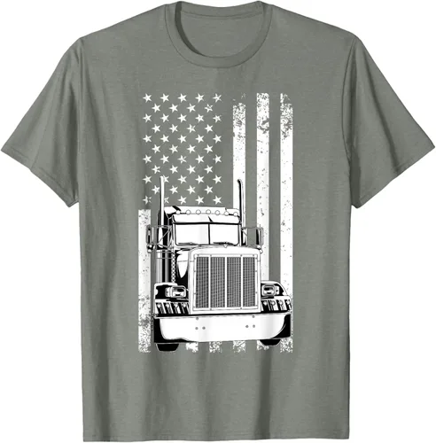 Vista 60 de Camión conductor bandera americana camionero vintage hombres mujeres regalo camiseta
