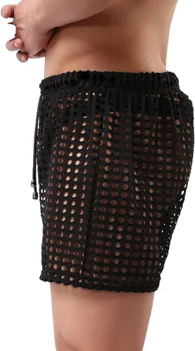 Vista 3 de Muscularfit Traje de baño para hombre, corto, de verano, a la moda, sexy, de punto, hueco, nuevo traje de baño con cordón hawaiano