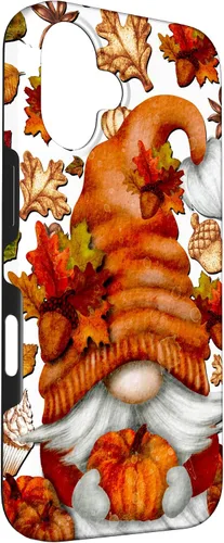 Vista 3 de Funda de gnomo de otoño para iPhone 16 con diseño de calabaza de Acción de Gracias