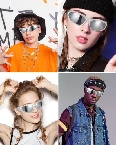 Vista 2 de 8 pares de gafas de sol envolventes para mujer, gafas Y2k, gafas de sol futuristas, ovaladas, frescas, para hombres, gafas de sol cibernéticas