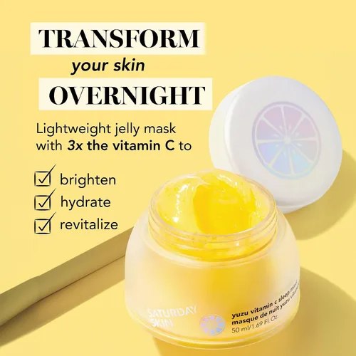 Vista 2 de Saturday Skin Yuzu - Máscara de vitamina C para dormir durante la noche, regenerista, retinol, crema hidratante facial ultra rica, suaviza la piel