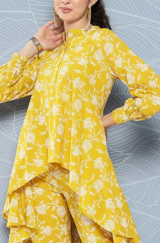 Vista 6 de Janasya Conjunto de coords con estampado floral de algodón mostaza indio para mujer