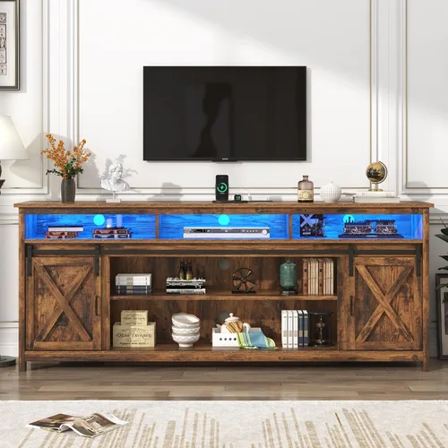 Vista 15 de Soporte de TV LED Estilo Casa de Campo para TVs de 65 pulgadas, Centro de Entretenimiento Rústico Soportes de Gabinete de TV con Tomas de Corriente
