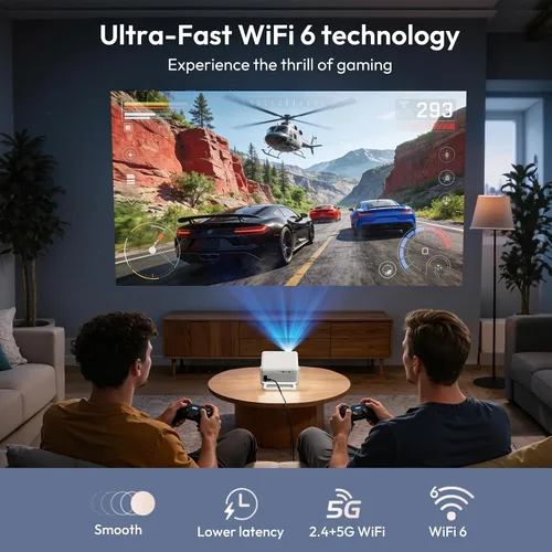 Vista 6 de Proyector con WiFi y Bluetooth compatible con proyector inteligente portátil 4K 1080P, XGODY Gimbal A1 enfoque automático, corrección trapezoidal