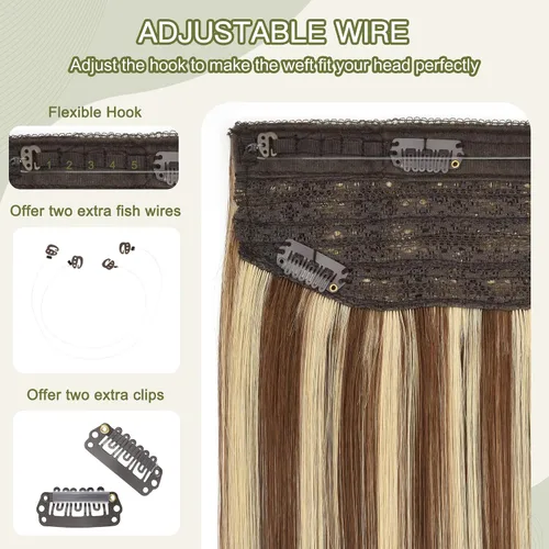 Vista 4 de Senmy Extensiones de cabello humano con alambre de pez marrón, 14 pulgadas, extensiones de cabello humano Remy, 2.82 oz, extensiones de cabello