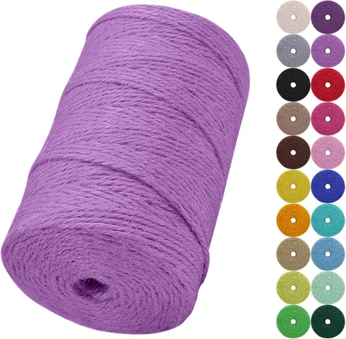 Vista 19 de Cuerda de yute natural de 0.079 pulgadas y 328 pies para manualidades, cuerda de yute de colores de 3 capas para envoltura de regalos, jardinería