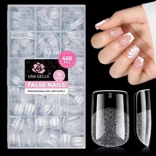 Vista 10 de UNA GELLA Puntas de uñas cortas de almendra, 450 puntas de uñas acrílicas