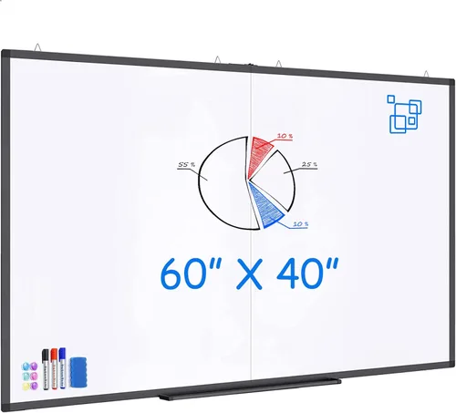 Vista 16 de Pizarra blanca magnética de borrado en seco para pared, 48 x 46 pulgadas (4 pies x 3 pies), pizarra blanca portátil plegable con una bandeja larga