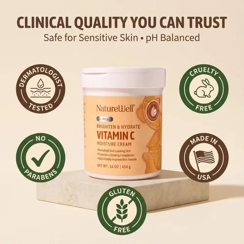Vista 6 de NATURE WELL Crema hidratante iluminadora con vitamina C – Loción hidratante facial y corporal con aceite de coco, ayuda a mejorar el tono desigual