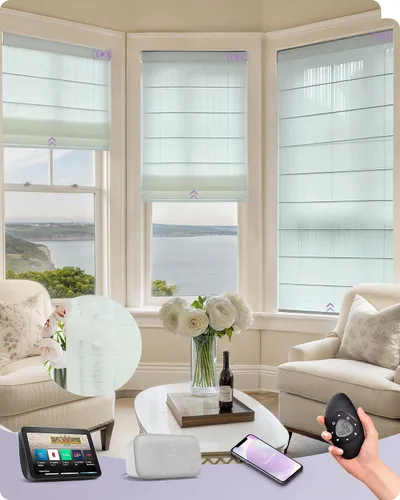 Vista 28 de Graywind Persianas romanas inteligentes compatibles con Alexa Google, persianas motorizadas recargables con control remoto de filtrado de luz