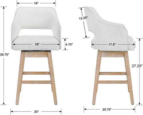 Vista 3 de Kmax Single Swivel Counter Height Bar Stool, Linen Beige