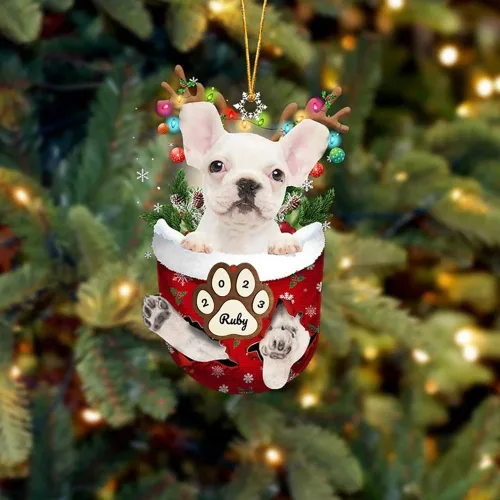 Vista 108 de Adornos personalizados de Pug cervatillo – Decoración personalizada para árbol de Navidad con patas de bolsillo de nieve