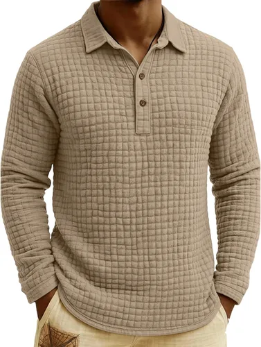 Vista 29 de Polo de punto para hombre, manga larga, ligero, informal, con cuello
