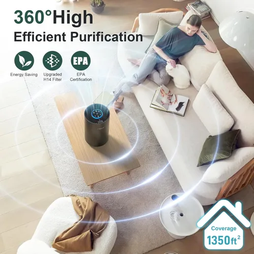 Vista 3 de Purificadores de aire para dormitorio y hogar de hasta 1350 pies cuadrados, purificadores de aire VNIUP H14 True HEPA para habitación, con función