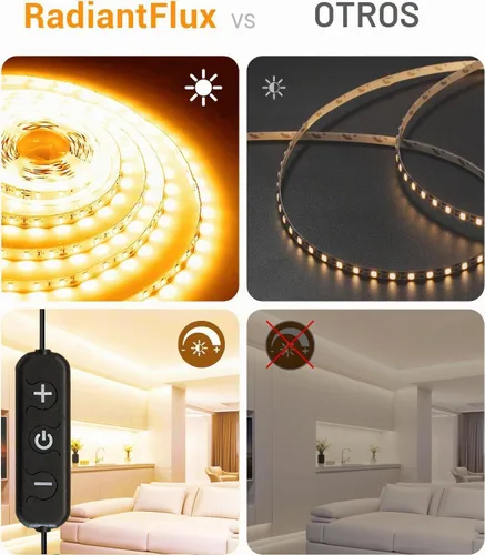 Vista 3 de Tiras de luces LED pequeñas de 10 pies cálidas, tira de luces LED regulables, 180 LEDs, luces de cinta LED tipo cuerda súper brillantes para sala