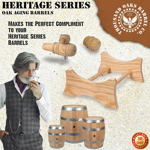 Vista 5 de Soporte de madera, 3/4" Bung and Spigot para barril de envejecimiento de roble de 2.5 galones (10 litros) - Heritage, soporte para barriles