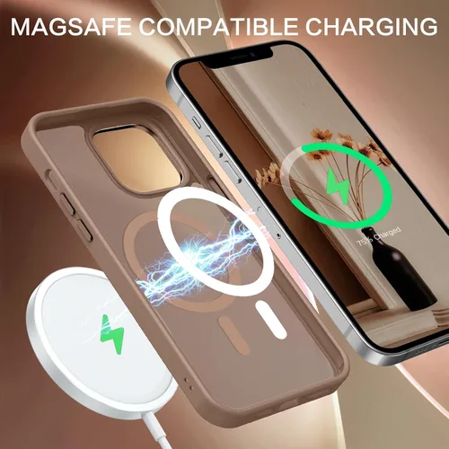 Vista 5 de BENTOBEN Funda magnética para iPhone 12, iPhone 12 Pro [compatible con Magsafe] translúcida mate, delgada, delgada, a prueba de golpes, para Marrón