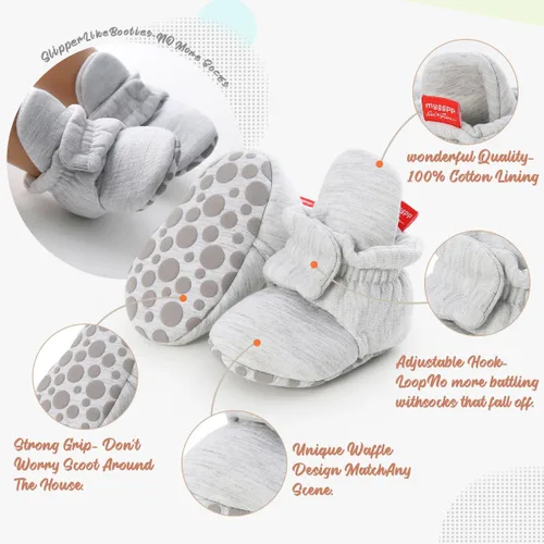 Vista 34 de Botines de forro polar para bebés, niños y niñas, pantuflas antideslizantes con agarre suave, zapatos de calcetín para recién nacidos, cuna