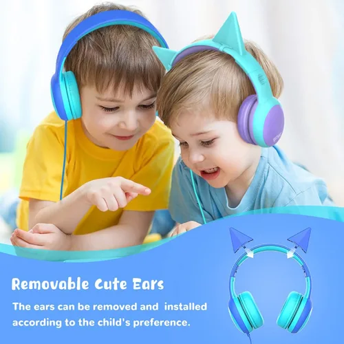 Vista 2 de E61V - Auriculares con cable con diseño de orejas de gato