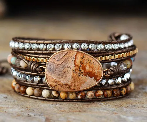 Vista 95 de ZOSOJONA - Pulseras bohemias hechas a mano de piedra natural, que dan vuelta, con cuentas de cristal de turquesa