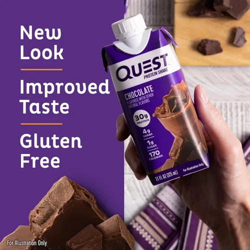 Vista 4 de Quest Nutrition Batido de proteína de chocolate listo para beber y galleta de proteína de chispas de chocolate; apto para dietas cetogénicas; alto