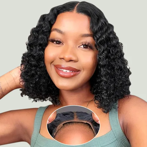 Vista 8 de Pelucas de cabello humano sin pegamento pre arrancadas pre cortadas con reflejos rubios Bob rizado corto con encaje frontal para mujeres negras