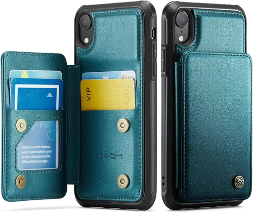 Vista 115 de Vinich for iPhone XR Wallet Case with Card Holder, Black RFID Blocking Credit Slots, Kickstand, Shockproof Flip Phone Cover, PU Leather, Double