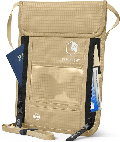 Vista 22 de VENTURE 4TH - Cartera de viaje para el cuello, bloqueo RFID, soporte para pasaporte, color negro puro
