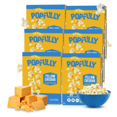 Vista 30 de POPFULLY Palomitas 94% libres de grasa totalmente explotadas, bolsas para compartir, sabor a mantequilla ligera, gran explosión, bolsas