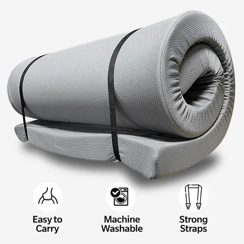 Vista 4 de Cubrecolchón de espuma viscoelástica de 4 pulgadas con cremallera resistente al agua, colchón enrollable para piso, colchonetas de dormir