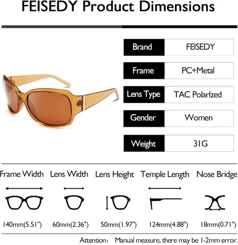 Vista 7 de FEISEDY clásico de gran tamaño polarizado gafas de sol mujeres Wrap Square Shades B2504